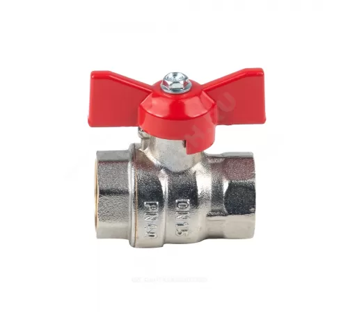 Кран шаровой латунь никель Эксперт Ду 25 Ру40 ВР полнопроходной бабочка красная Dist Н113Б