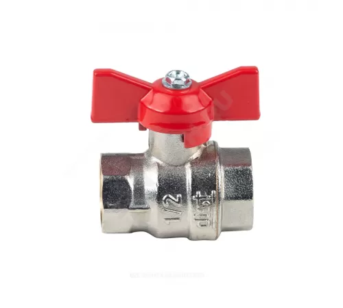 Кран шаровой латунь никель Эксперт Ду 25 Ру40 ВР полнопроходной бабочка красная Dist Н113Б