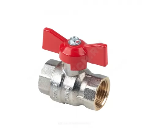 Кран шаровой латунь никель Эксперт Ду 25 Ру40 ВР полнопроходной бабочка красная Dist Н113Б