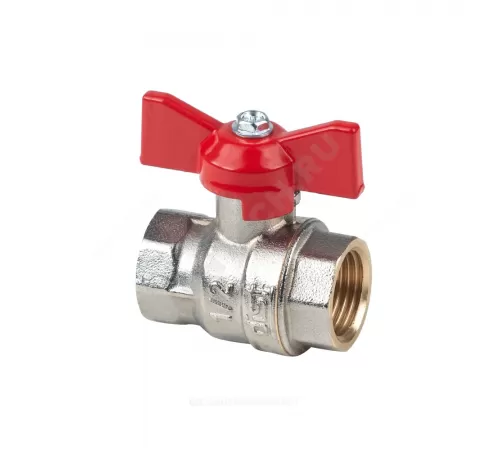 Кран шаровой латунь никель Эксперт Ду 25 Ру40 ВР полнопроходной бабочка красная Dist Н113Б