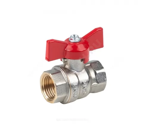 Кран шаровой латунь никель Эксперт Ду 25 Ру40 ВР полнопроходной бабочка красная Dist Н113Б