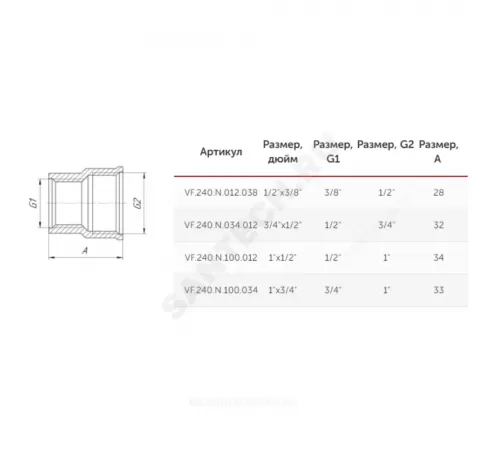 Муфта латунь никель переходная Ду 32х25 (1 1/4"х1") ВР/ВР VALFEX VF.240.N.114.100