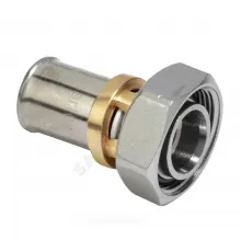 Соединитель для МП/PE-X труб латунь никель пресс Дн 16х2,0 база 16 мм с накидной гайкой RM179 Giacomini RM179X023
