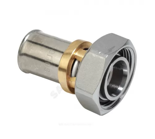 Соединитель для МП/PE-X труб латунь никель пресс Дн 16х2,0 база 16 мм с накидной гайкой RM179 Giacomini RM179X023