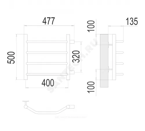Полотенцесушитель водяной нерж сталь Лесенка (1") НР 400х500мм 4П боковое подключение Виктория Терминус 4670078530042