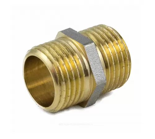 Ниппель латунь никель Ду 40 (1 1/2") НР 9022 ГОСТ 32585-2013 Aquasfera 9022-05