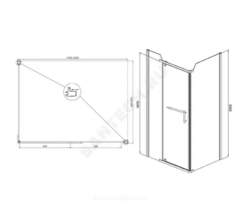 Ограждение душевое Arena Square 1200х800х2000 мм без поддона квадратная прозрачное стекло Мирсант УТ000058038