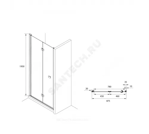 Дверь душевая Capital 900х1950мм прозрачное стекло профиль хром Roca M4509012M