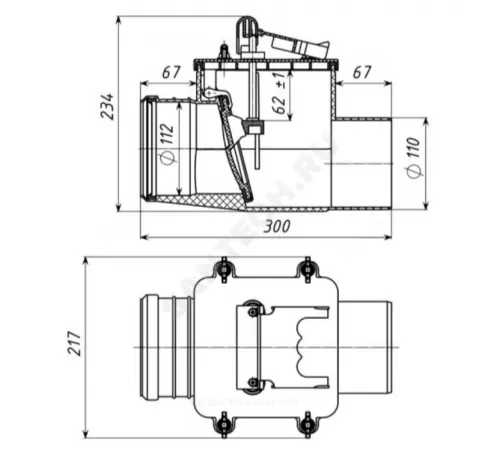 Клапан PP-H обратный канализационный коричневый для НПВХ и PP-H Дн 110 б/нап в/к ТП-85.100 Татполимер 101200017