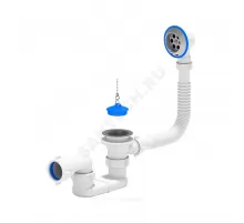 Слив-перелив для ванны плоский с пробкой на цепочке 1 1/2"x40 выпуск с нержавеющей решёткой D=70мм АНИ Пласт E050