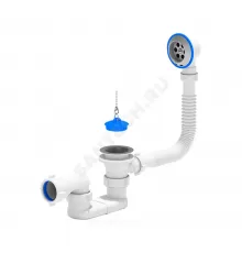 Слив-перелив для ванны плоский с пробкой на цепочке 1 1/2"x40 выпуск с нержавеющей решёткой D=70мм АНИ Пласт E050