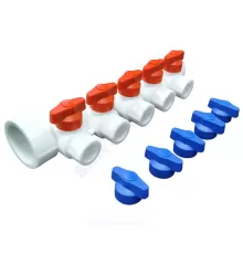 Коллектор PP-R белый Дн 40х20 на 5 выходов с кранами VALFEX 101134005