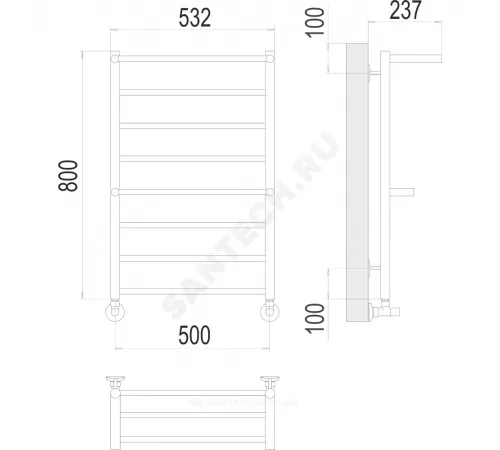 Полотенцесушитель водяной нерж сталь Лесенка (1/2") ВР с полочкой 500х800мм 8П нижнее подключение Анкона Терминус 4670078529978