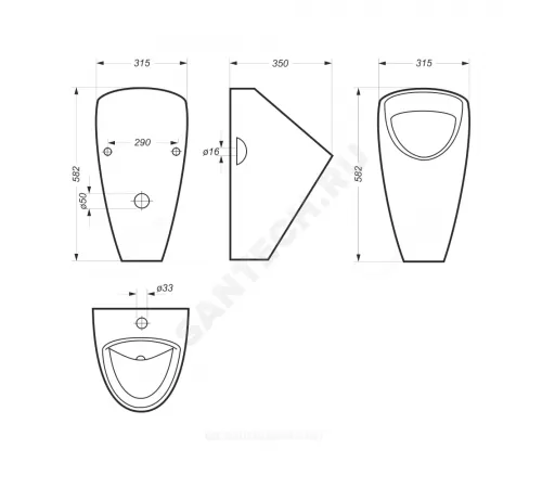 Писсуар настенный Long белый Sanita Luxe PS/Long/Mech/WHT.G/S1