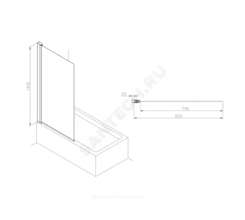 Стенка душевая Capital 850х1400мм прозрачное стекло профиль хром Roca M4008512M