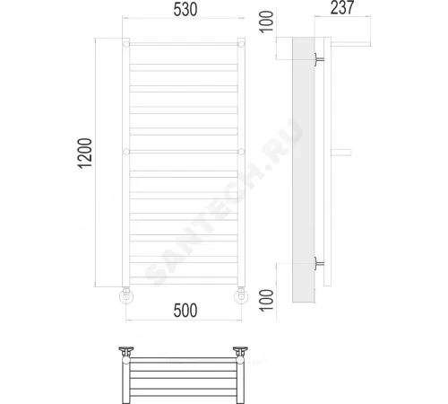 Полотенцесушитель водяной нерж сталь Лесенка (1/2") ВР с полочкой 500х1200мм 12П нижнее подключение Хендрикс Терминус 4670078529831