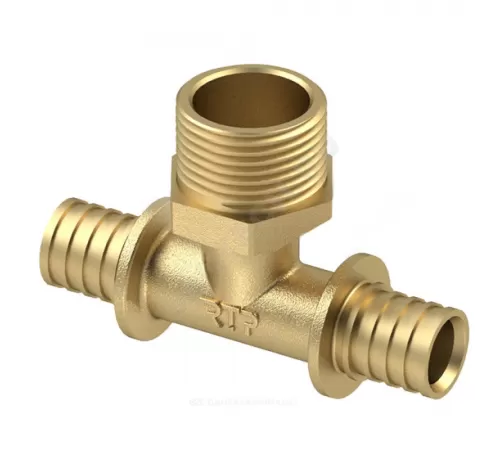 Тройник для PE-X/PE-RT труб аксиальный латунь Дн 32х1" НР RTP (РосТурПласт) 29326