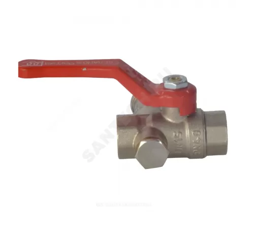 Кран шаровой латунь со спускником Ду 15 Ру40 ВР 1/2" рычаг красный полнопроходной со спускником РОС