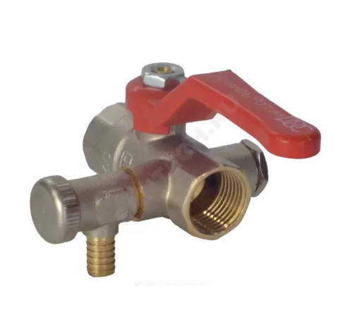 Кран шаровой латунь со спускником Ду 15 Ру40 ВР 1/2" рычаг красный полнопроходной со спускником РОС