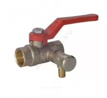 Кран шаровой латунь со спускником Ду 15 Ру40 ВР 1/2" рычаг красный полнопроходной со спускником РОС