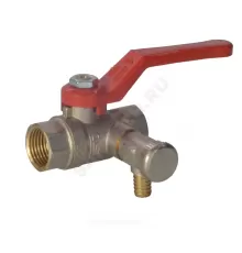 Кран шаровой латунь со спускником Ду 15 Ру40 ВР 1/2" рычаг красный полнопроходной со спускником РОС