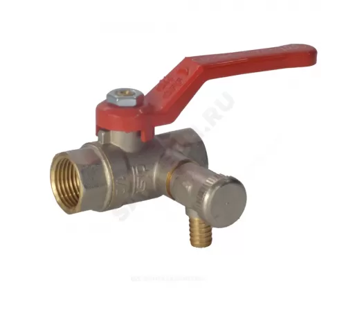 Кран шаровой латунь со спускником Ду 15 Ру40 ВР 1/2" рычаг красный полнопроходной со спускником РОС