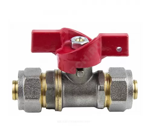 Кран шаровой латунь никель 1018 Euro Дн 20 Ру16 обжим бабочка красная Aquasfera 1018-03 .