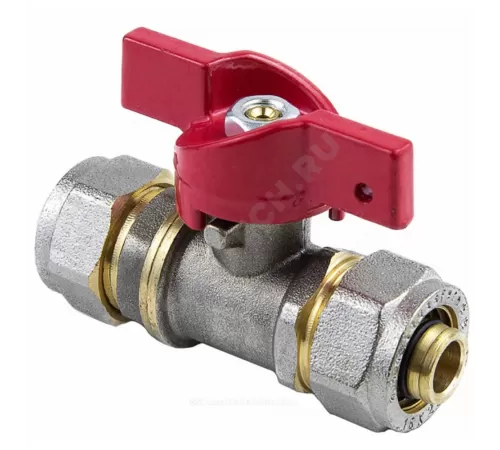Кран шаровой латунь никель 1018 Euro Дн 20 Ру16 обжим бабочка красная Aquasfera 1018-03 .