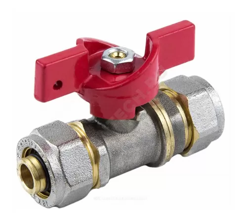 Кран шаровой латунь никель 1018 Euro Дн 20 Ру16 обжим бабочка красная Aquasfera 1018-03 .