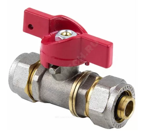 Кран шаровой латунь никель 1018 Euro Дн 20 Ру16 обжим бабочка красная Aquasfera 1018-03 .