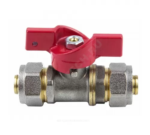 Кран шаровой латунь никель 1018 Euro Дн 20 Ру16 обжим бабочка красная Aquasfera 1018-03 .