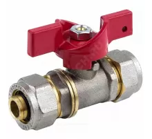 Кран шаровой латунь никель 1018 Euro Дн 20 Ру16 обжим бабочка красная Aquasfera 1018-03 .