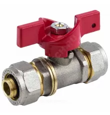 Кран шаровой латунь никель 1018 Euro Дн 20 Ру16 обжим бабочка красная Aquasfera 1018-03 .