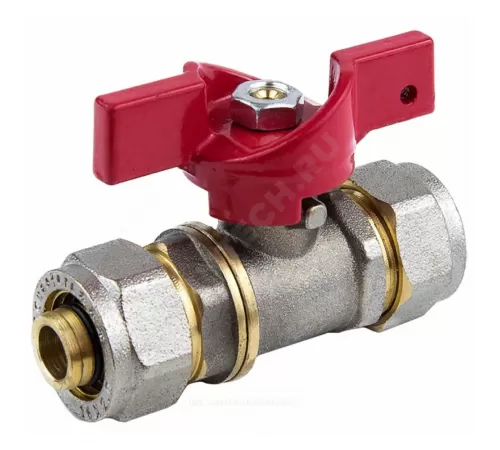 Кран шаровой латунь никель 1018 Euro Дн 20 Ру16 обжим бабочка красная Aquasfera 1018-03 .