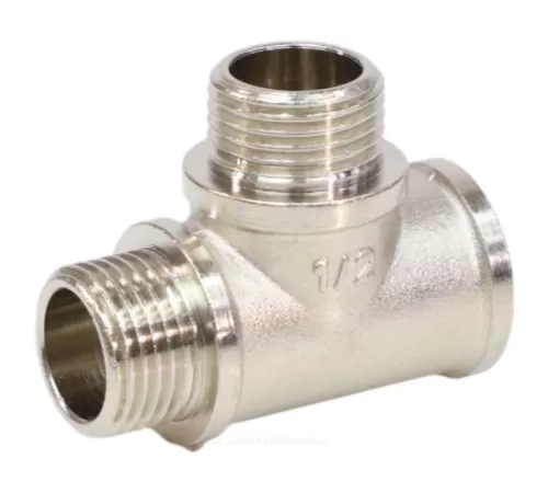 Тройник латунь никель переходной Ду 20х15х20 (3/4"х1/2"х3/4") ВР/НР/НР VALFEX VF.133.N.034.012.034