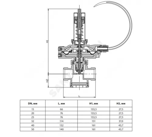 Клапан балансировочный автомат латунь APT-R Ду 50 Rp2 1/2" Ру20 Тмакс=120 оС НР 5-35 кПа Kvs=15м3/ч без ниппелей Ридан 003Z5706R