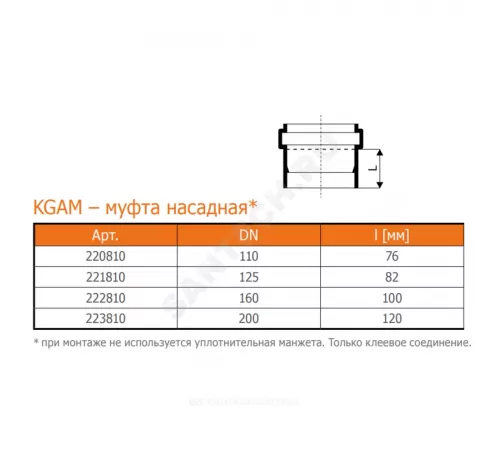 Муфта НПВХ насадная коричневая Дн 200 б/нап в/к п/клей KGAM Ostendorf 223810