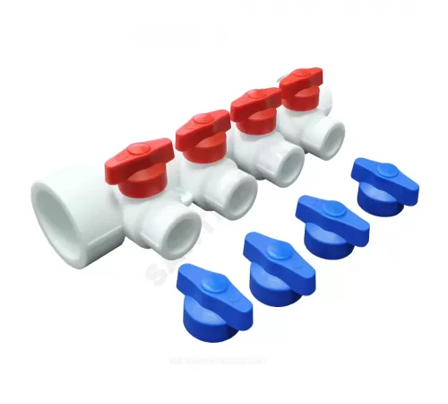 Коллектор PP-R белый Дн 40х20 на 4 выхода с кранами VALFEX 101134004