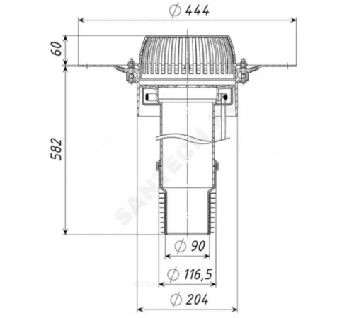 Воронка кровельная с вертикальным выпуском PP Дн 90/110 c листвоул с приж фл с дренаж кол с эл/под Татполимер ТП-07.У.100/4-Э