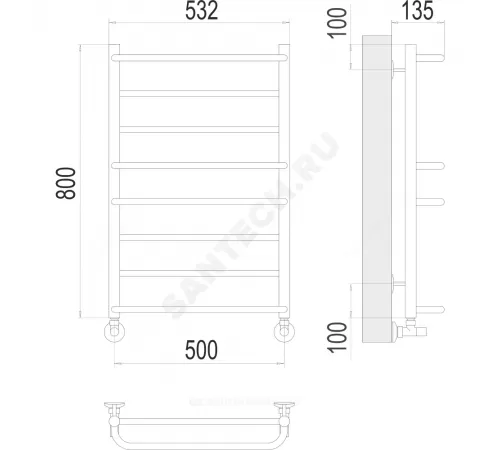 Полотенцесушитель водяной нерж сталь Лесенка (1/2") ВР 500х800мм 8П нижнее подключение Евромикс Терминус 4670078530165