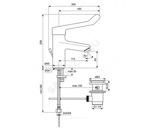 Смеситель для умывальника хирургический локтевой одноручный CERAPLUS 2.0 Ideal Standard BC097AA