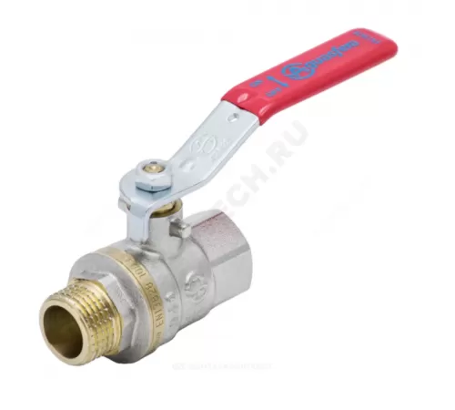 Кран шаровой латунь никель 1003 Euro Ду 15 Ру40 ВР/НР полнопроходной рычаг красный Aquasfera 1003-01