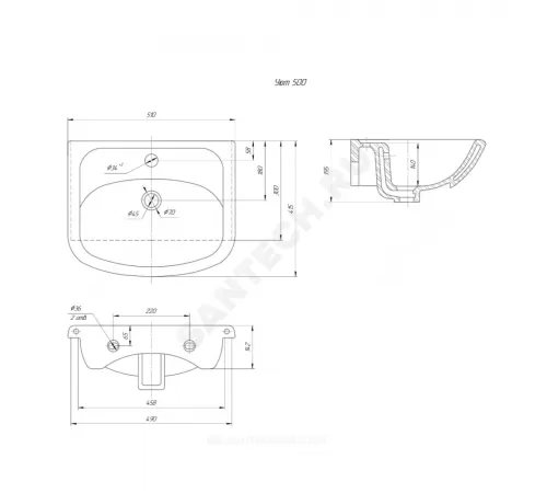 Умывальник мебельный УЮТ 50 1 отверстие под смеситель по центру белый Rosa (Кировская керамика)