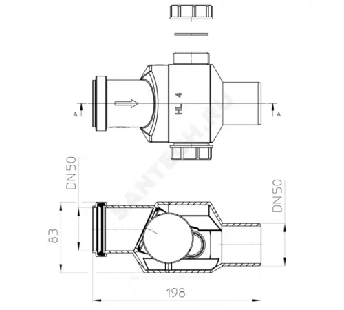 Клапан PP-H обратный канализационный серый Дн 50 б/нап в/к HL 4
