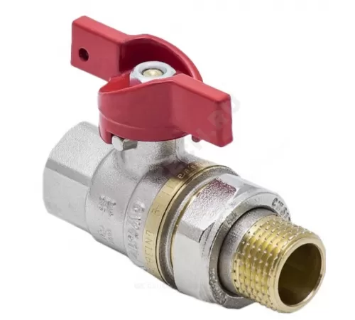 Кран шаровой латунь никель 1007 Euro Ду 15 Ру40 ВР/"американка" полнопроходной бабочка красная Aquasfera 1007-01 .