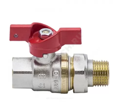 Кран шаровой латунь никель 1007 Euro Ду 15 Ру40 ВР/"американка" полнопроходной бабочка красная Aquasfera 1007-01 .