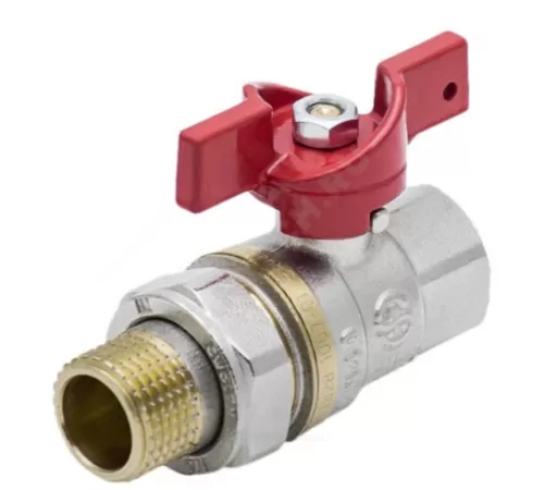 Кран шаровой латунь никель 1007 Euro Ду 15 Ру40 ВР/"американка" полнопроходной бабочка красная Aquasfera 1007-01 .