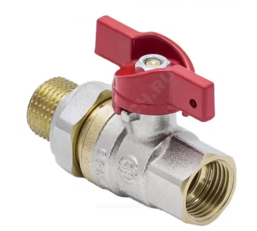 Кран шаровой латунь никель 1007 Euro Ду 15 Ру40 ВР/"американка" полнопроходной бабочка красная Aquasfera 1007-01 .