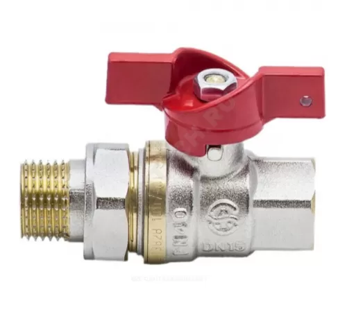 Кран шаровой латунь никель 1007 Euro Ду 15 Ру40 ВР/"американка" полнопроходной бабочка красная Aquasfera 1007-01 .