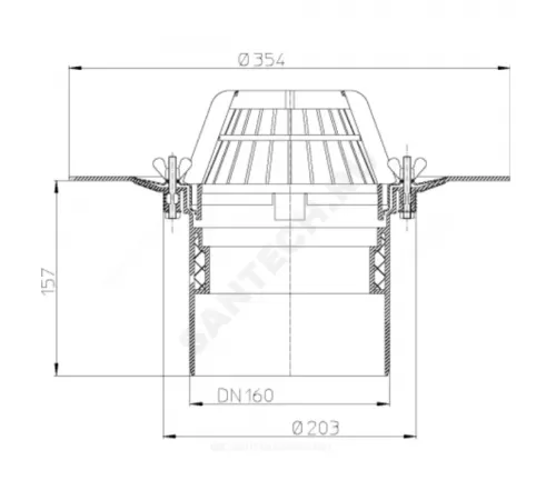 Воронка кровельная HL62.1 с вертикальным выпуском PP Дн 160 с листвоуловителем, электрообогревом, теплоизоляцией, обжимным фланцем HL HL62.1/5